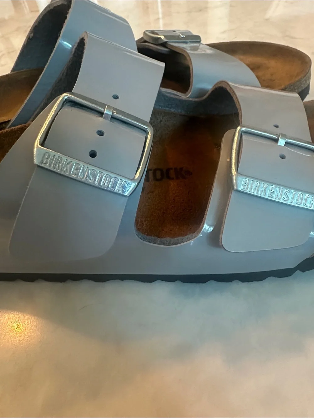 Birkenstock women’s  grey Blue Double Buckle Arizona Sandals